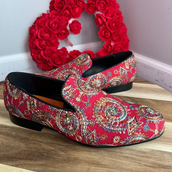 Tallia Orange Mens Quinzio Embroidered Loafer Padded Footbed 7.5M in Red Multi - Picture 1 of 13